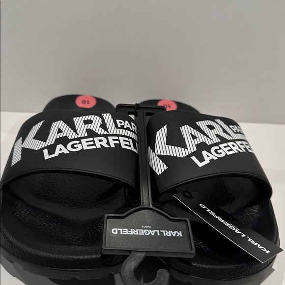 NWT Karl Lagerfeld Men’s Rubber Flip Flops in Black with White Karl Lagerfeld. main image 6